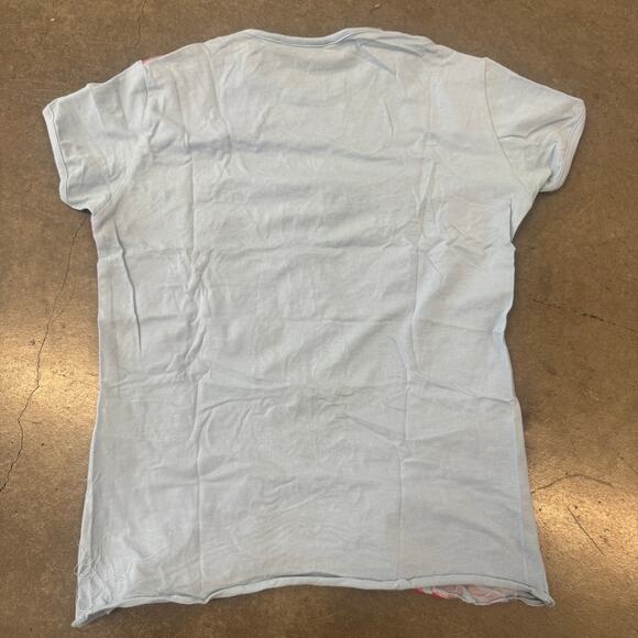 Vintage Y2K Fornarina Made In Italy Cross Embossed Puff Baby Tee Blue Pink M - Picture 2 of 6